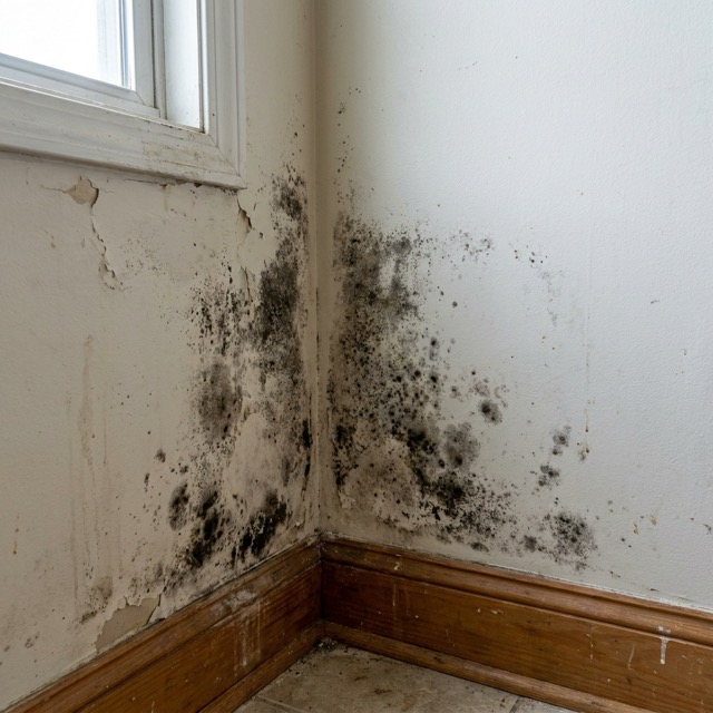 black mold growing on drywall in Oklahoma home - Stachybotrys chartarum identification