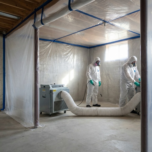 professional mold remediation containment setup in Oklahoma - HEPA filtration and PPE