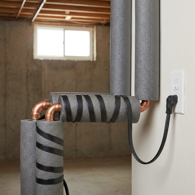 frozen pipe prevention Mississippi - insulation and heat tape protecting exposed plumbing