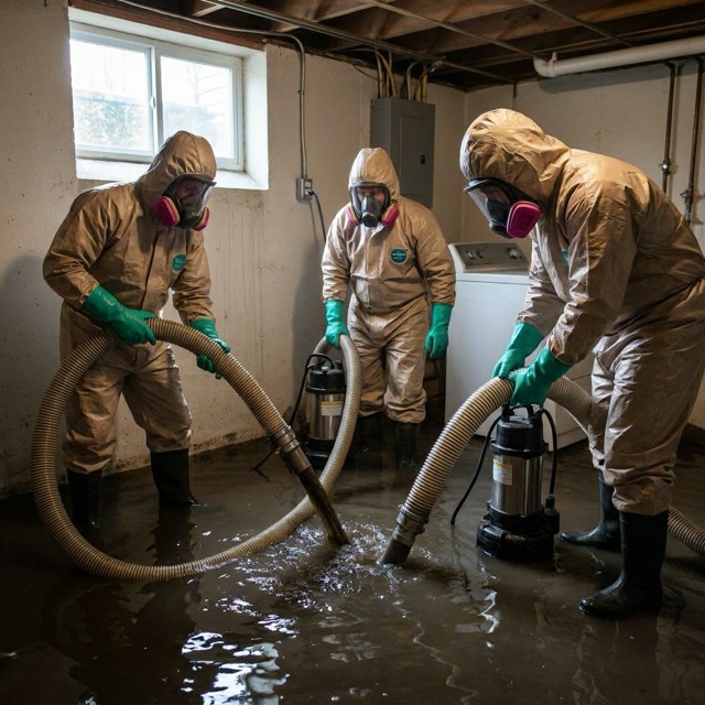 sewage cleanup Oklahoma - professional hazmat crew extracting contaminated water