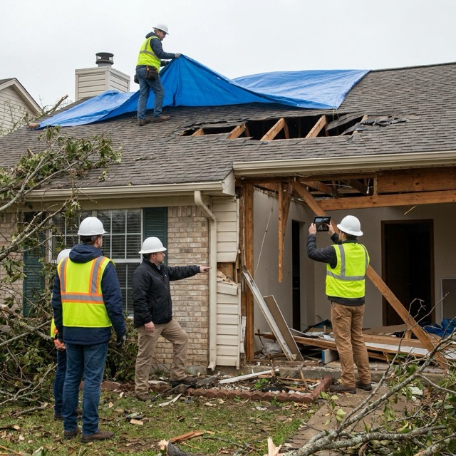 storm damage restoration Ohio - emergency tarping and structural assessment after severe weather