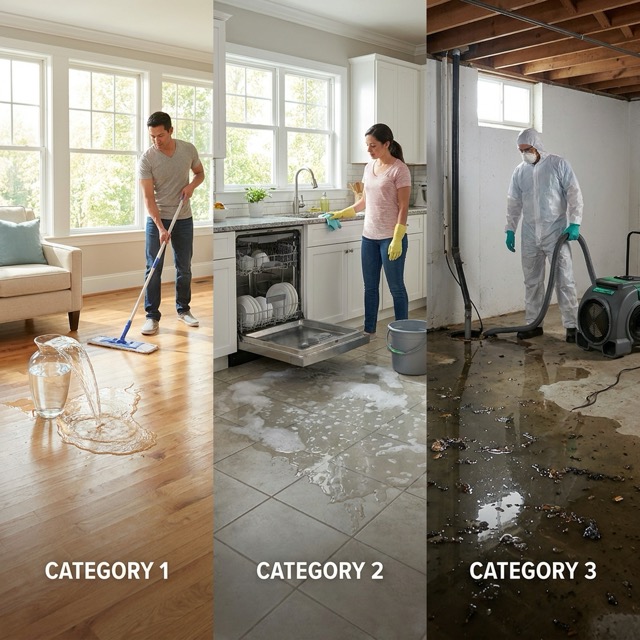 IICRC water damage category chart - Category 1 2 3 comparison for Ohio homeowners