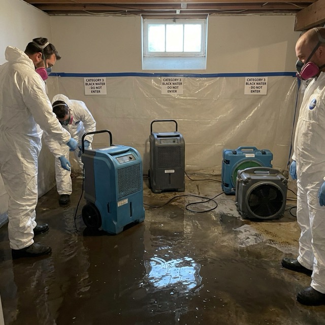 Category 3 black water damage from sewage backup in Ohio home requiring professional restoration