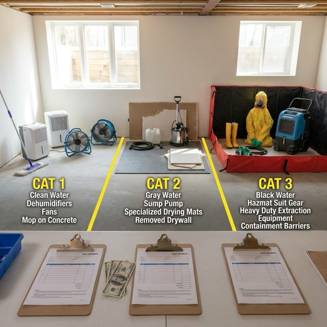 water damage repair cost per square foot Mississippi - Category 1 2 3 comparison